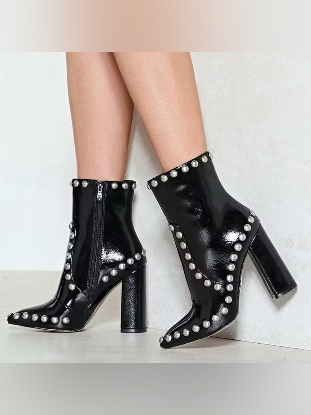 NASTY GAL Black Studded Heeled Ankle Boots